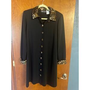 Vintage Y2K Sag Harbor Medium Dress. Black & Leopard Print
